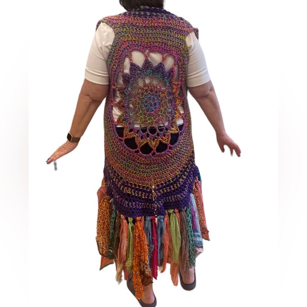 Handcrafted crochet artesian Forest Fae Vest size 2X